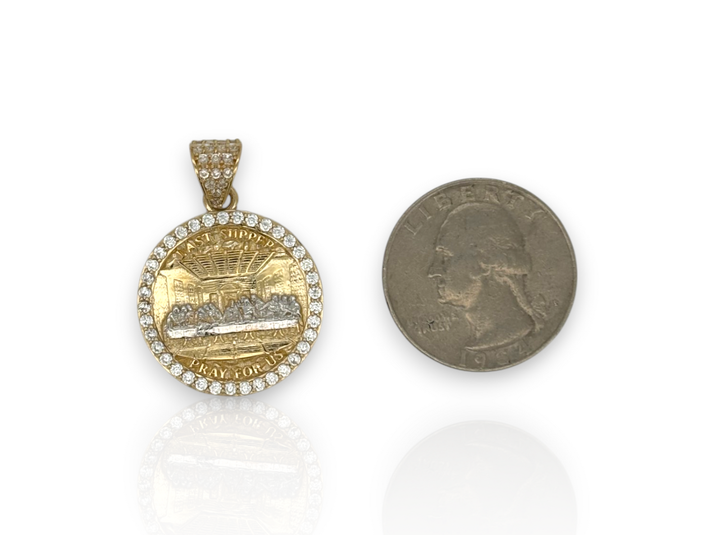 10K Yellow Gold Apostles Last Supper Charm/Pendant, Authentic, Textured Jesus Cross with Disciples Faith, Diamond Cut - Real 10k pendant