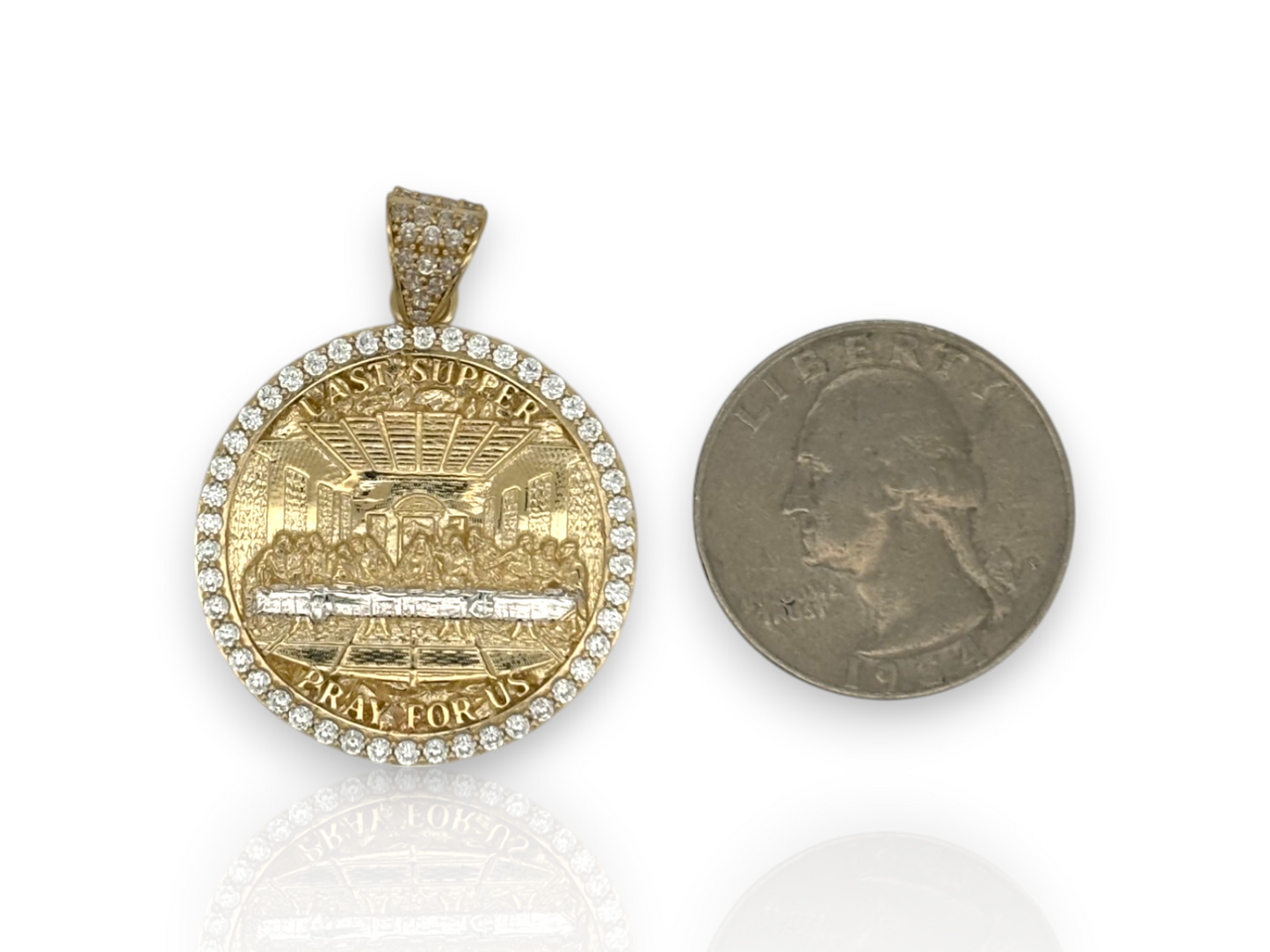 10K Yellow Gold Apostles Last Supper Charm/Pendant, Authentic, Textured Jesus Cross with Disciples Faith, Diamond Cut - Real 10k pendant