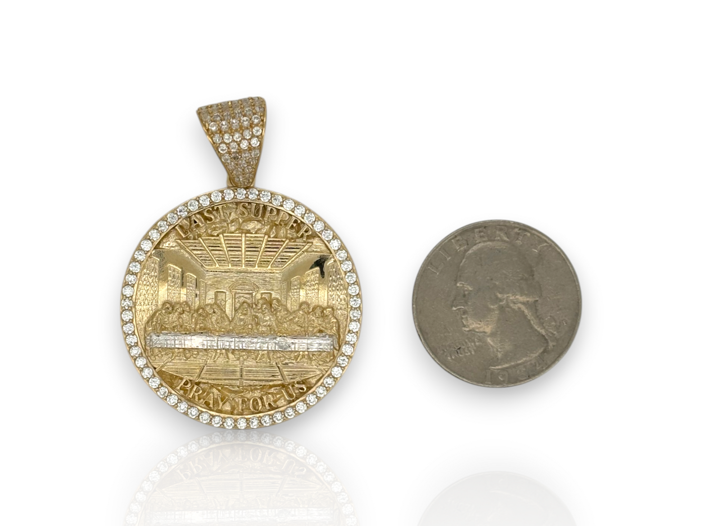 10K Yellow Gold Apostles Last Supper Charm/Pendant, Authentic, Textured Jesus Cross with Disciples Faith, Diamond Cut - Real 10k pendant