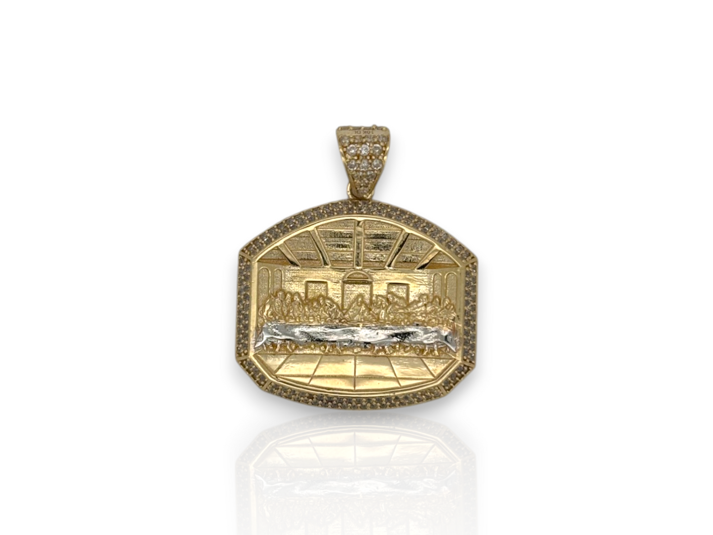 10K Yellow Gold Apostles Last Supper Charm/Pendant, Authentic, Textured Jesus Cross with Disciples Faith, Diamond Cut - Real 10k pendant