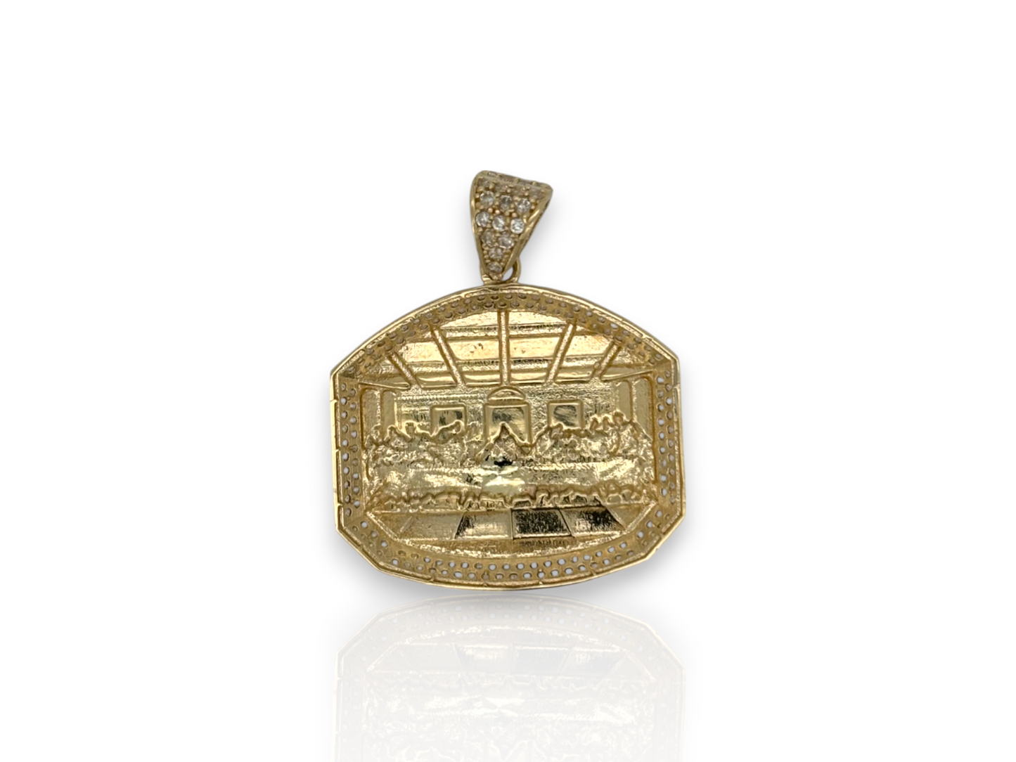 10K Yellow Gold Apostles Last Supper Charm/Pendant, Authentic, Textured Jesus Cross with Disciples Faith, Diamond Cut - Real 10k pendant