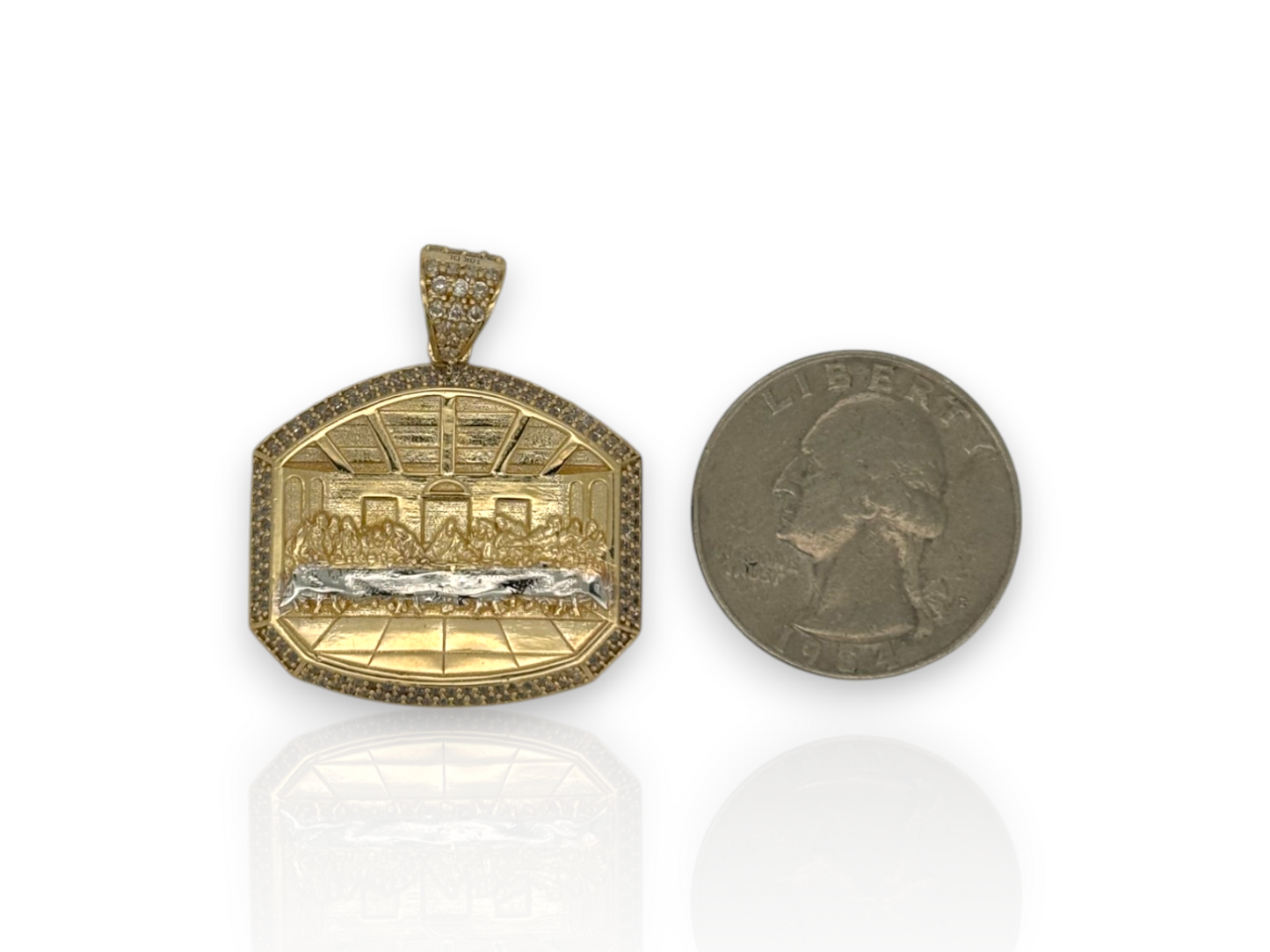10K Yellow Gold Apostles Last Supper Charm/Pendant, Authentic, Textured Jesus Cross with Disciples Faith, Diamond Cut - Real 10k pendant