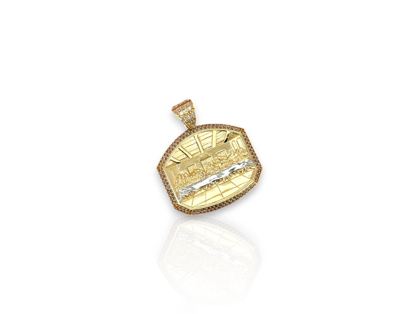 10K Yellow Gold Apostles Last Supper Charm/Pendant, Authentic, Textured Jesus Cross with Disciples Faith, Diamond Cut - Real 10k pendant