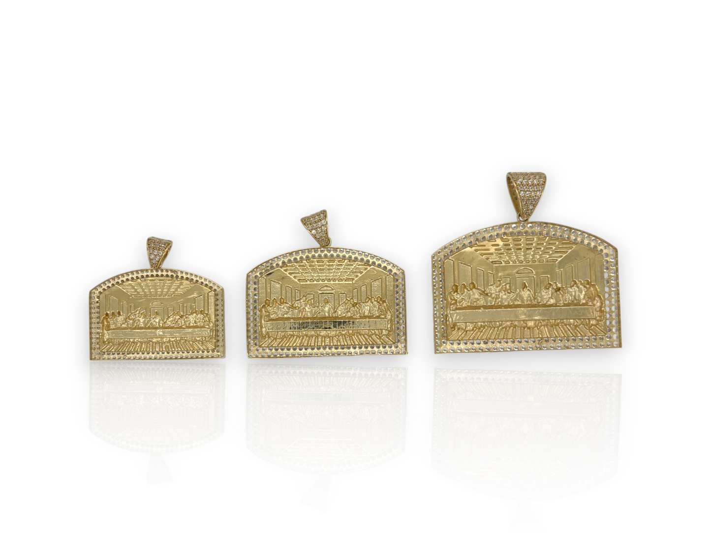 10K Yellow Gold Apostles Last Supper Charm/Pendant, Authentic, Textured Jesus Cross with Disciples Faith, Diamond Cut - Real 10k pendant