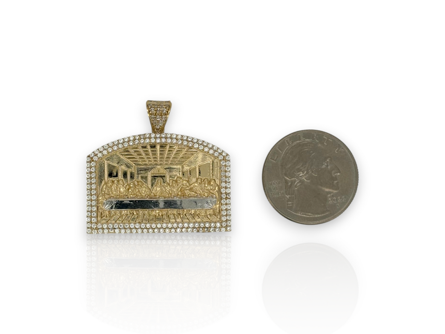10K Yellow Gold Apostles Last Supper Charm/Pendant, Authentic, Textured Jesus Cross with Disciples Faith, Diamond Cut - Real 10k pendant