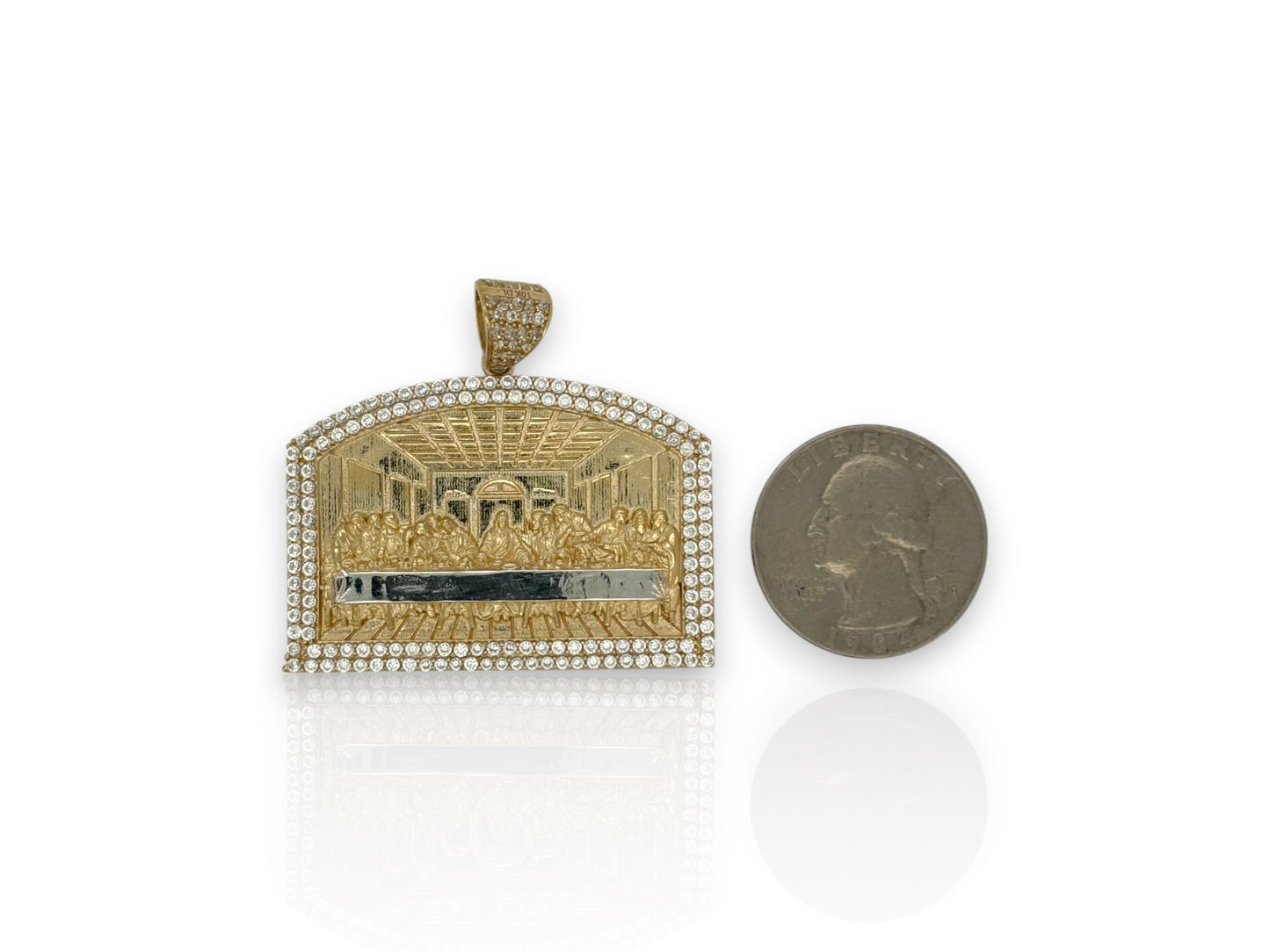 10K Yellow Gold Apostles Last Supper Charm/Pendant, Authentic, Textured Jesus Cross with Disciples Faith, Diamond Cut - Real 10k pendant