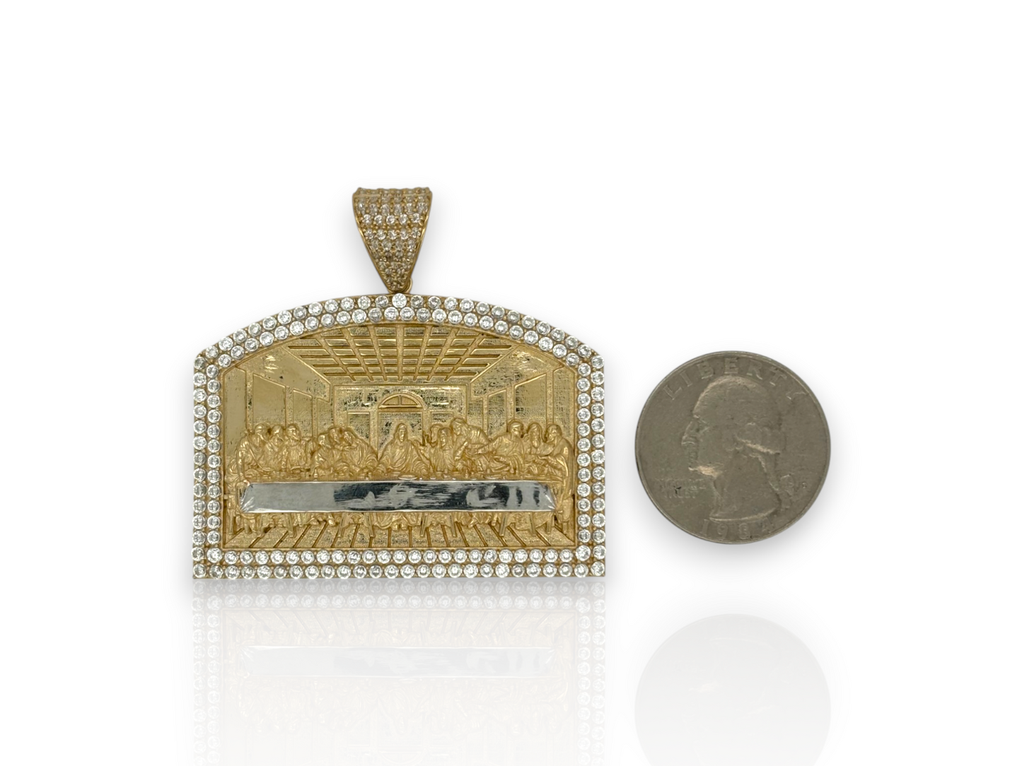 10K Yellow Gold Apostles Last Supper Charm/Pendant, Authentic, Textured Jesus Cross with Disciples Faith, Diamond Cut - Real 10k pendant