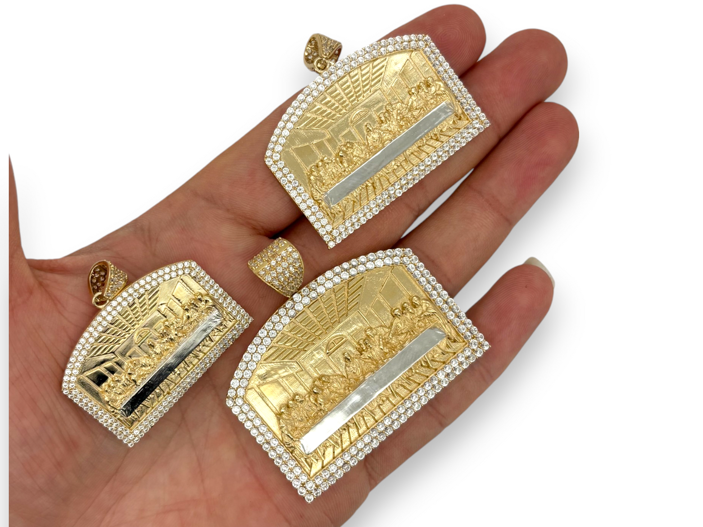 10K Yellow Gold Apostles Last Supper Charm/Pendant, Authentic, Textured Jesus Cross with Disciples Faith, Diamond Cut - Real 10k pendant