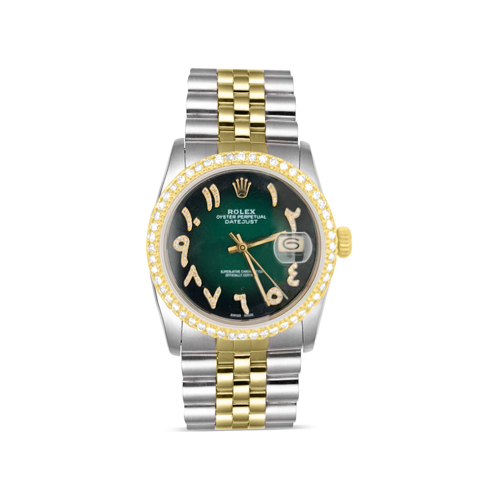 Rolex Datejust Diamond Bezel Watch 36mm Green Arabic Diamond Dial | 1.75ct
