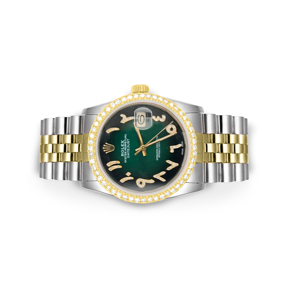Rolex Datejust Diamond Bezel Watch 36mm Green Arabic Diamond Dial | 1.75ct