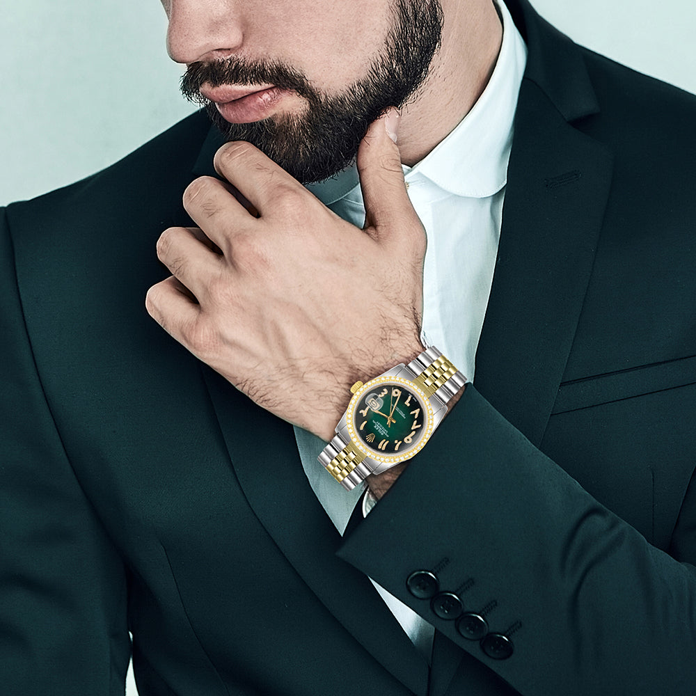 Rolex Datejust Diamond Bezel Watch 36mm Green Arabic Diamond Dial | 1.75ct