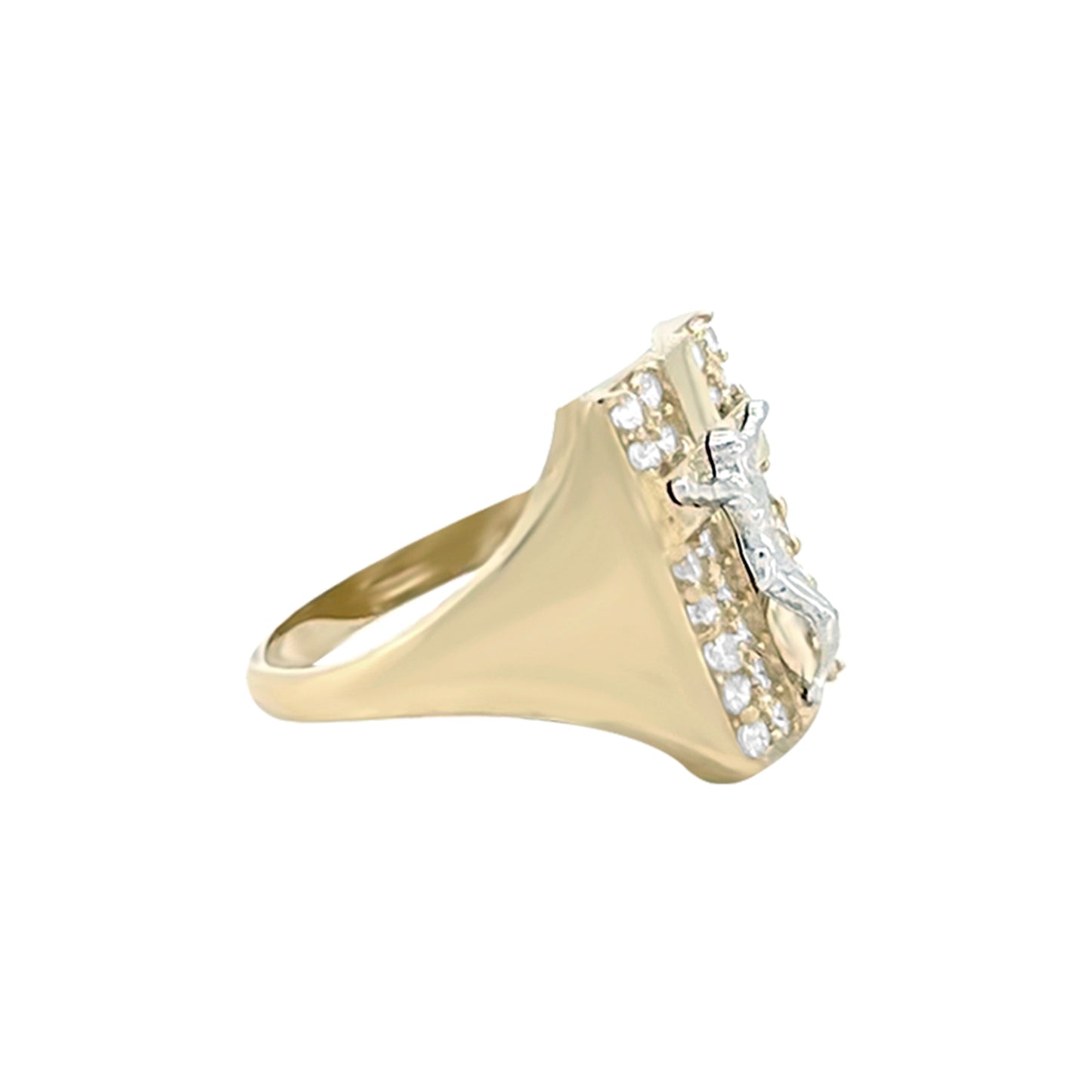 Anillo con crucifijo cruzado y circonita cúbica - Oro amarillo de 10 quilates