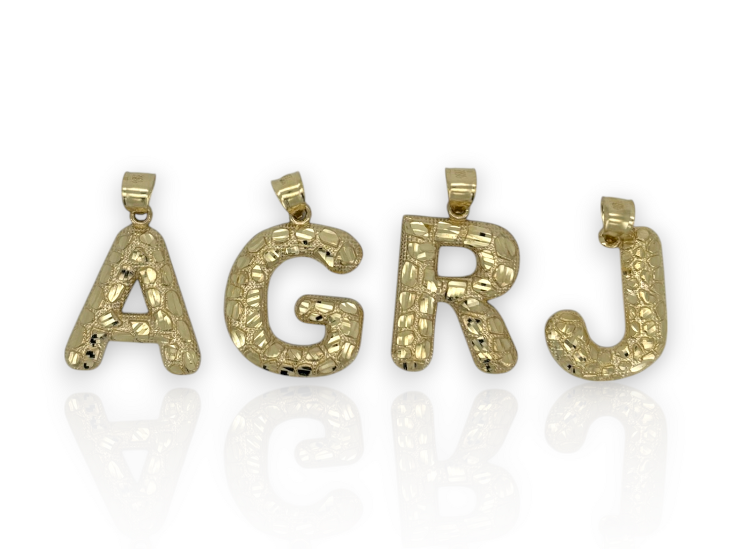 10K Solid Yellow Gold Diamond-Cut Nugget Bubble Initial Letter Pendant Charm for Men, Women, Kids & Babies Size Small