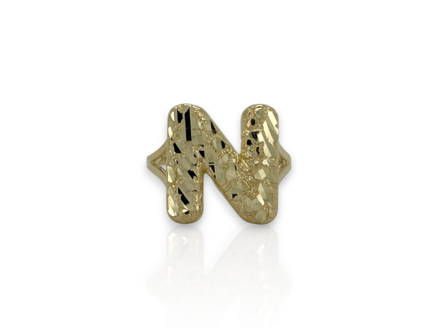 10K Solid Yellow Gold Nugget Bubble Initial Ring – Custom Letter Ring for Men & Women - ALL LETTERS