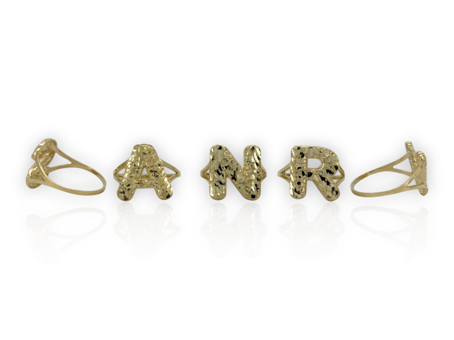 10K Solid Yellow Gold Nugget Bubble Initial Ring – Custom Letter Ring for Men & Women - ALL LETTERS