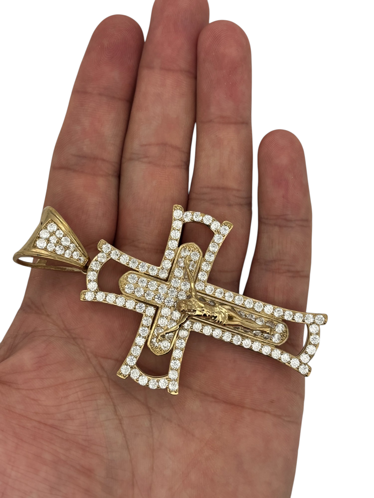 10k Yellow Gold Cross Pendant with Jesus Crucifix – Religious Christian Charm for Men or Women, Solid Gold Faith Jewelry