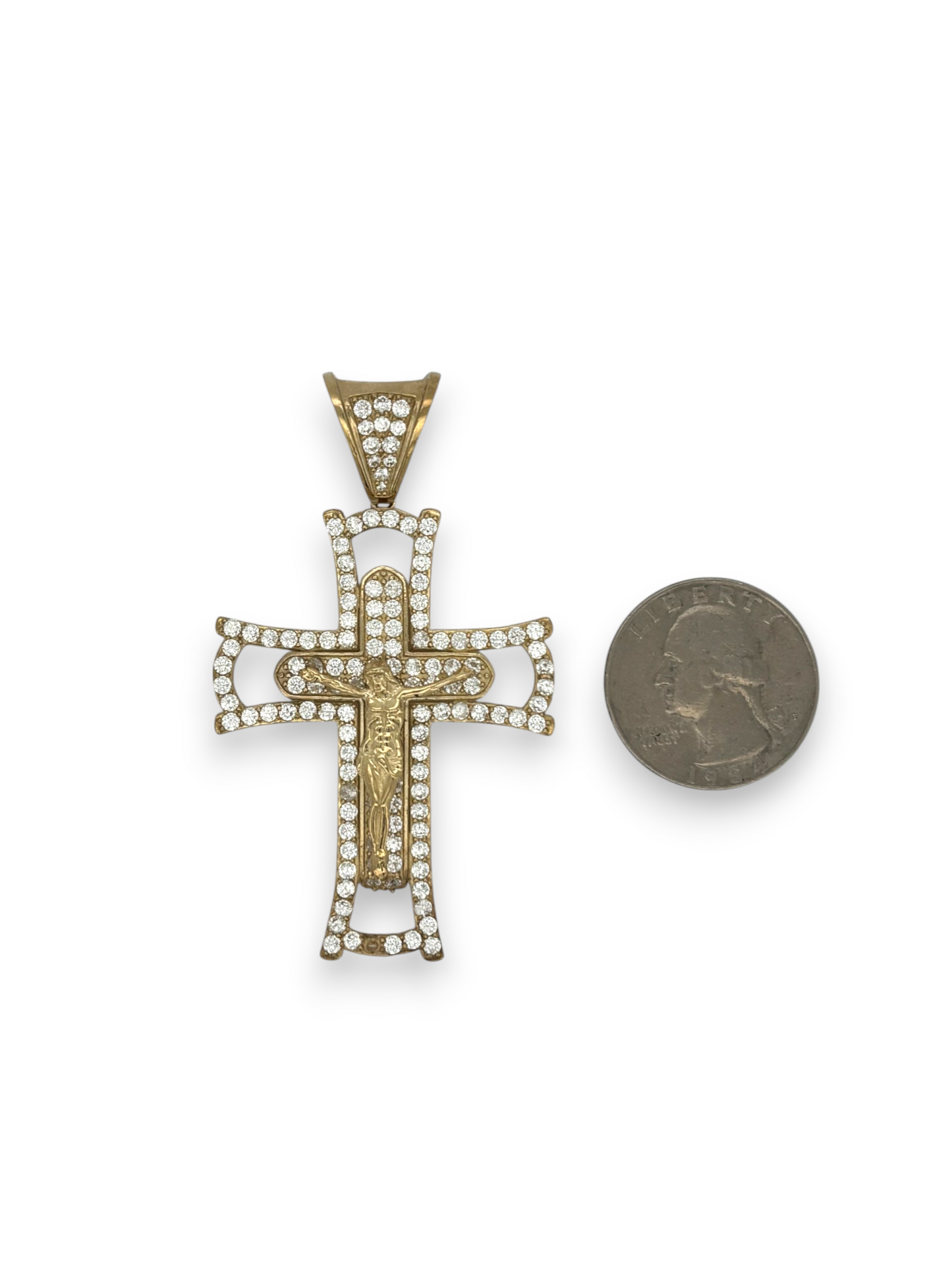 10k Yellow Gold Cross Pendant with Jesus Crucifix – Religious Christian Charm for Men or Women, Solid Gold Faith Jewelry