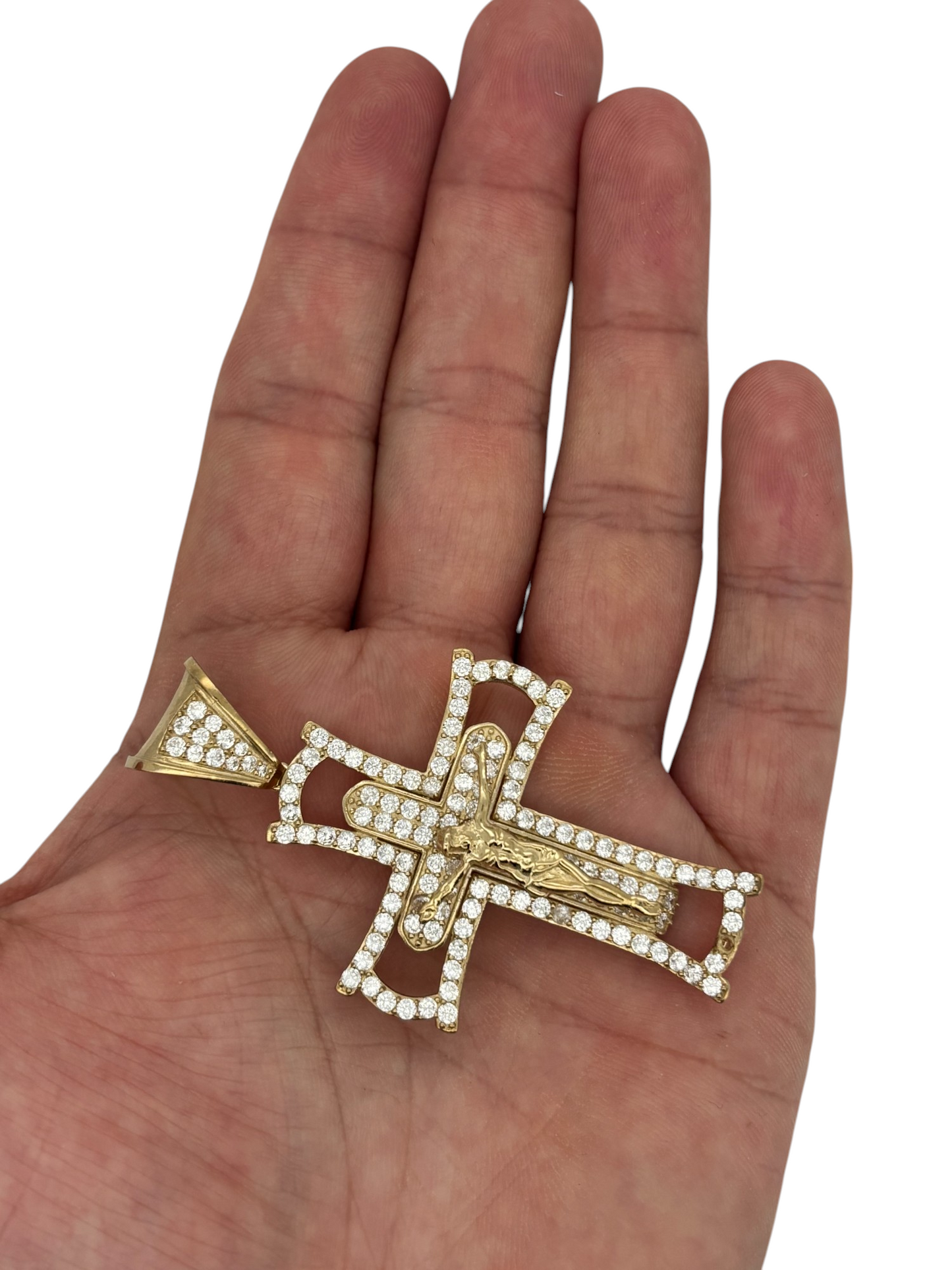 10k Yellow Gold Cross Pendant with Jesus Crucifix – Religious Christian Charm for Men or Women, Solid Gold Faith Jewelry