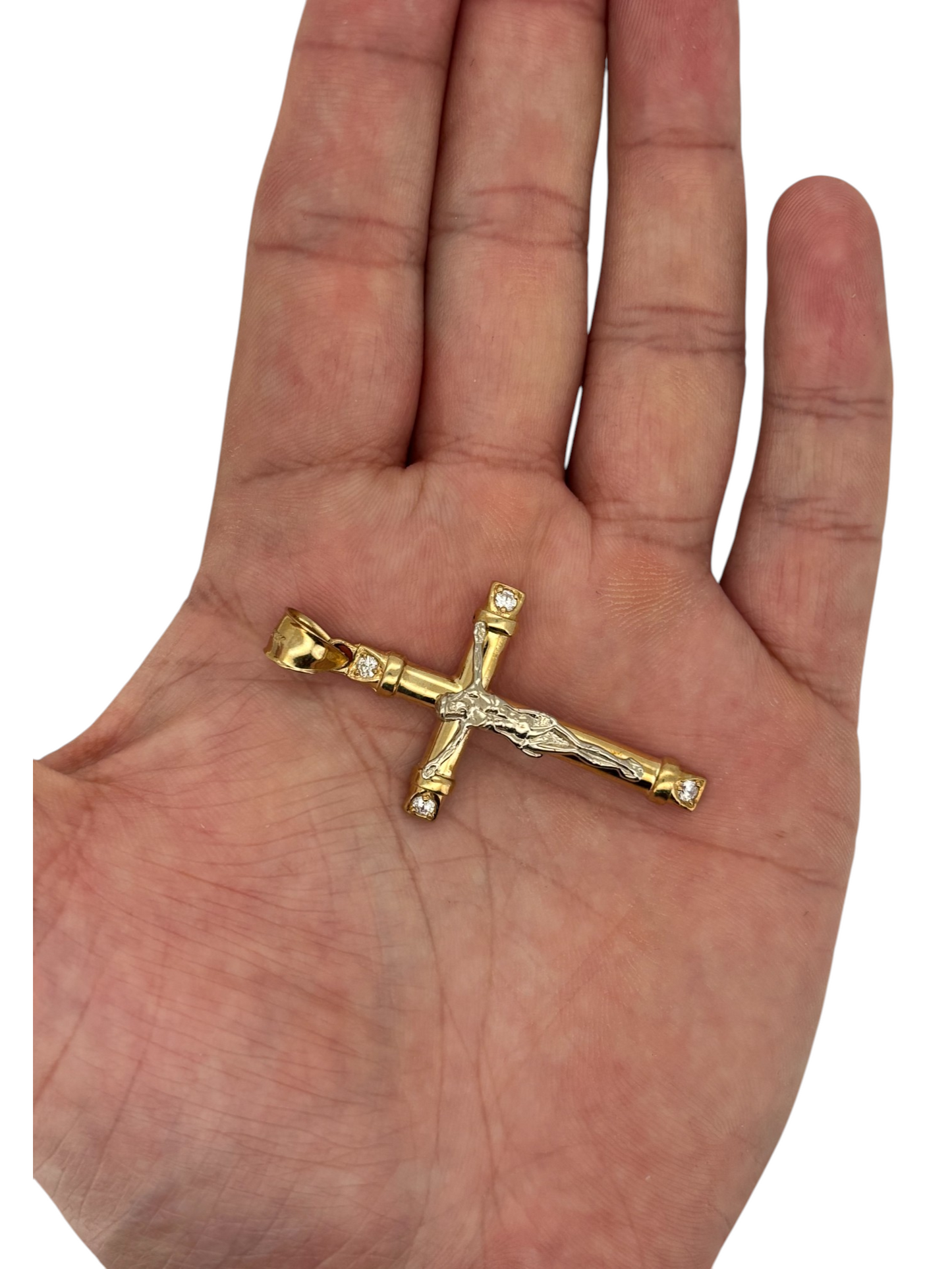 10k Yellow Gold Cross Pendant with Jesus Crucifix – Religious Christian Charm for Men or Women, Solid Gold Faith Jewelry