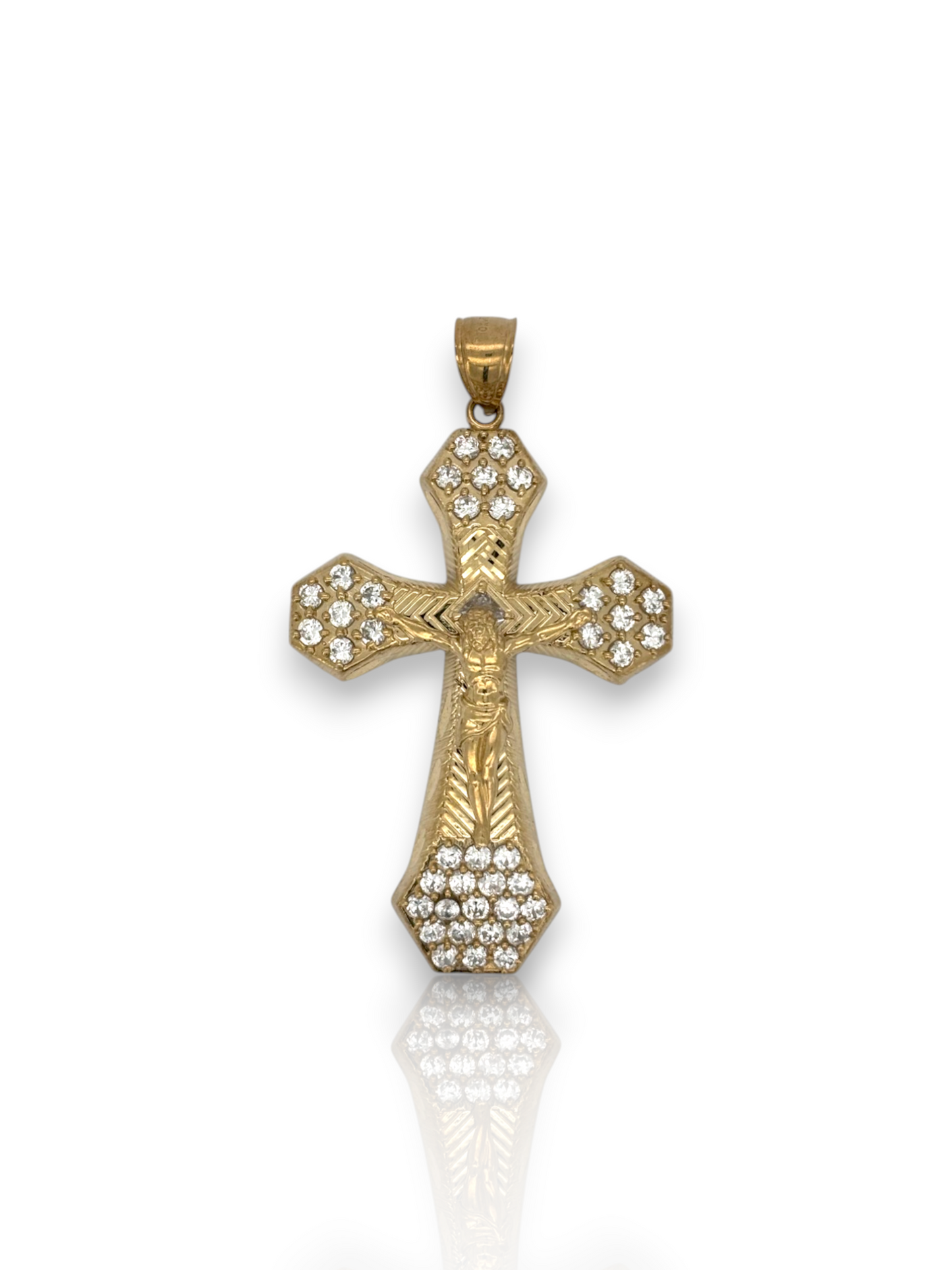 10k Yellow Gold Cross Pendant with Jesus Crucifix – Religious Christian Charm for Men or Women, Solid Gold Faith Jewelry