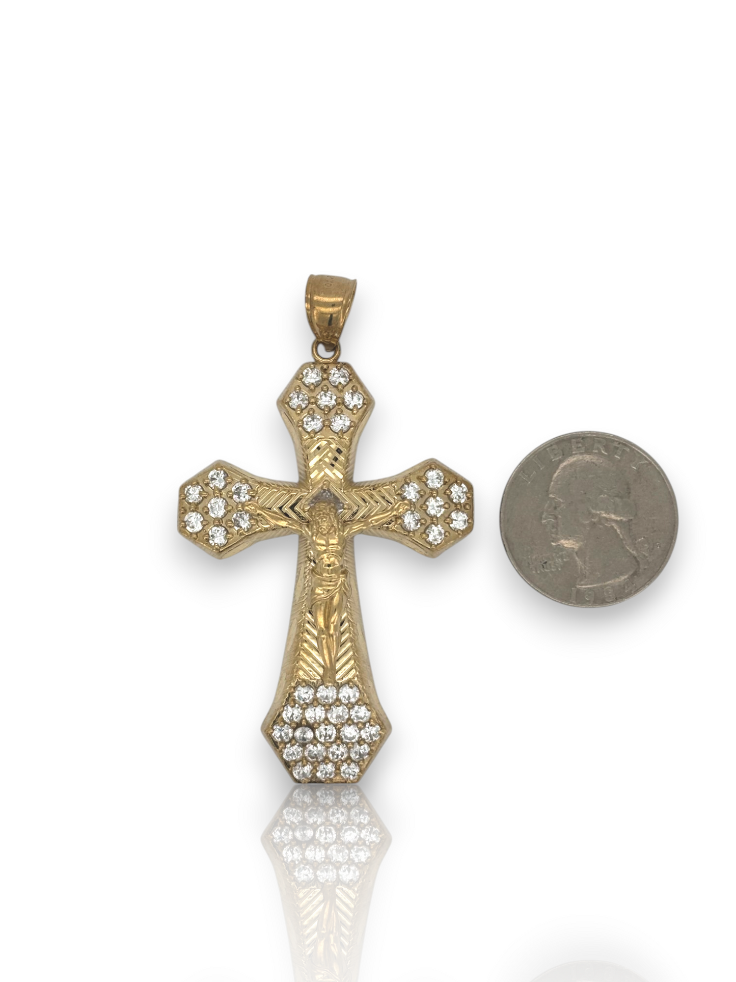 10k Yellow Gold Cross Pendant with Jesus Crucifix – Religious Christian Charm for Men or Women, Solid Gold Faith Jewelry