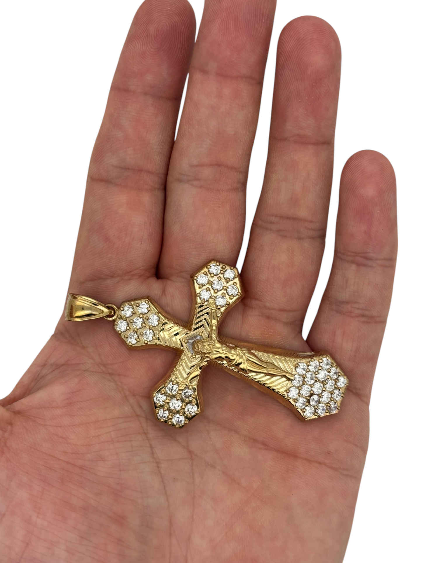 10k Yellow Gold Cross Pendant with Jesus Crucifix – Religious Christian Charm for Men or Women, Solid Gold Faith Jewelry