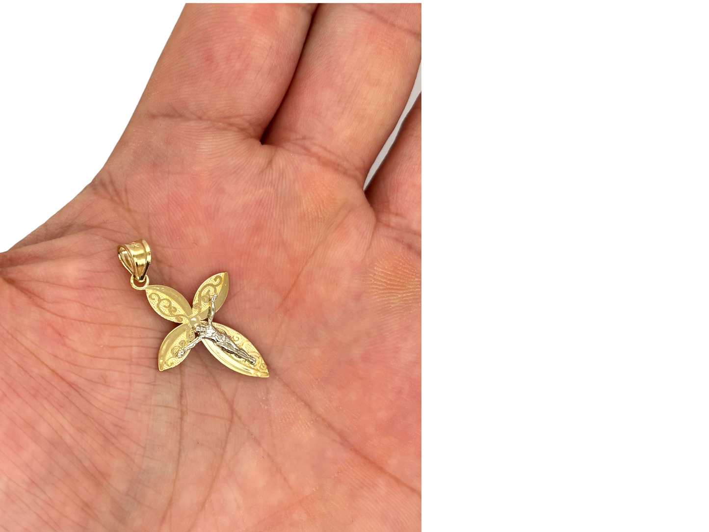 10k Yellow Gold Cross Pendant with Jesus Crucifix – Religious Christian Charm for Men or Women, Solid Gold Faith Jewelry