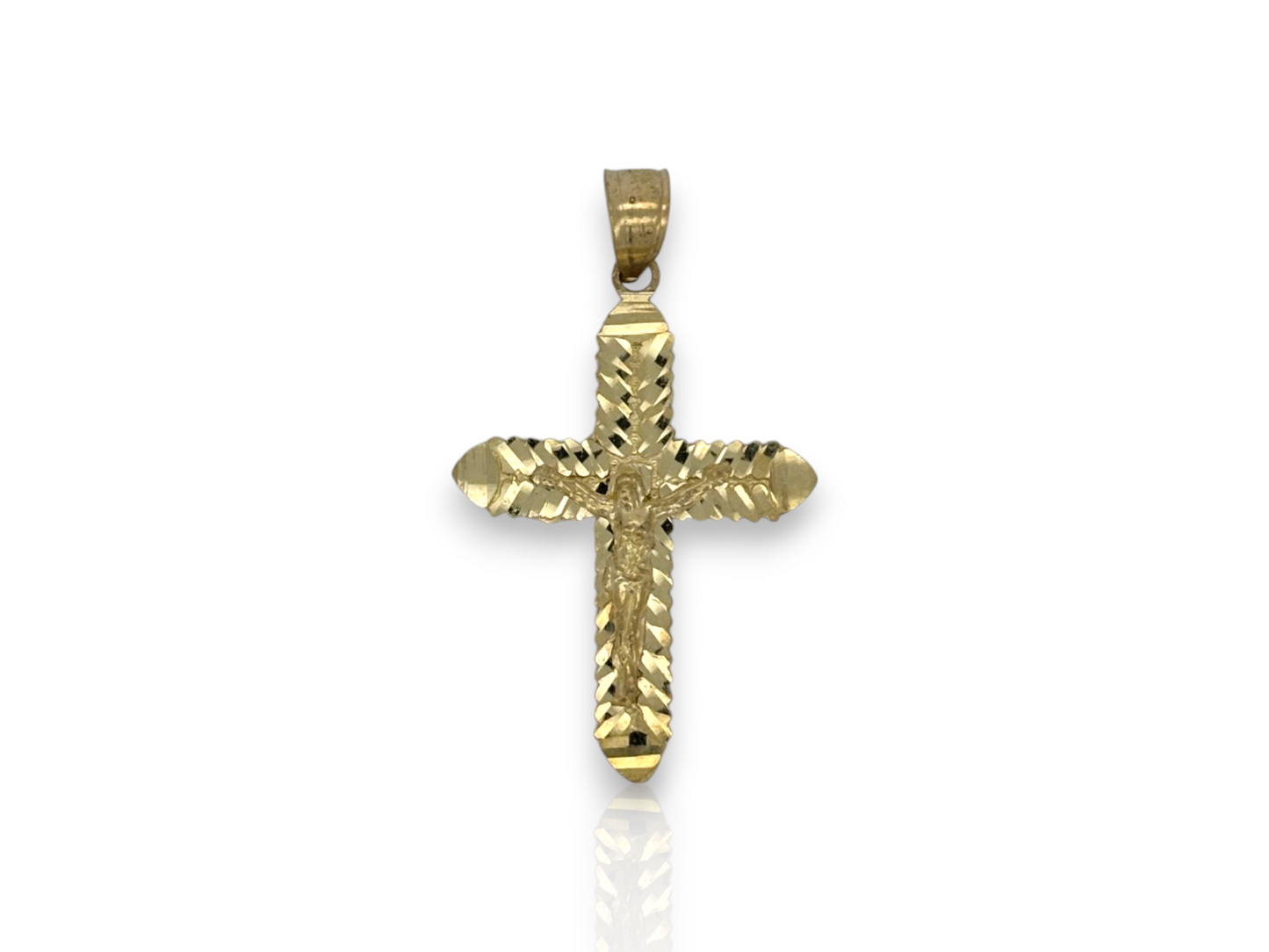 10k Yellow Gold Cross Pendant with Jesus Crucifix – Religious Christian Charm for Men or Women, Solid Gold Faith Jewelry