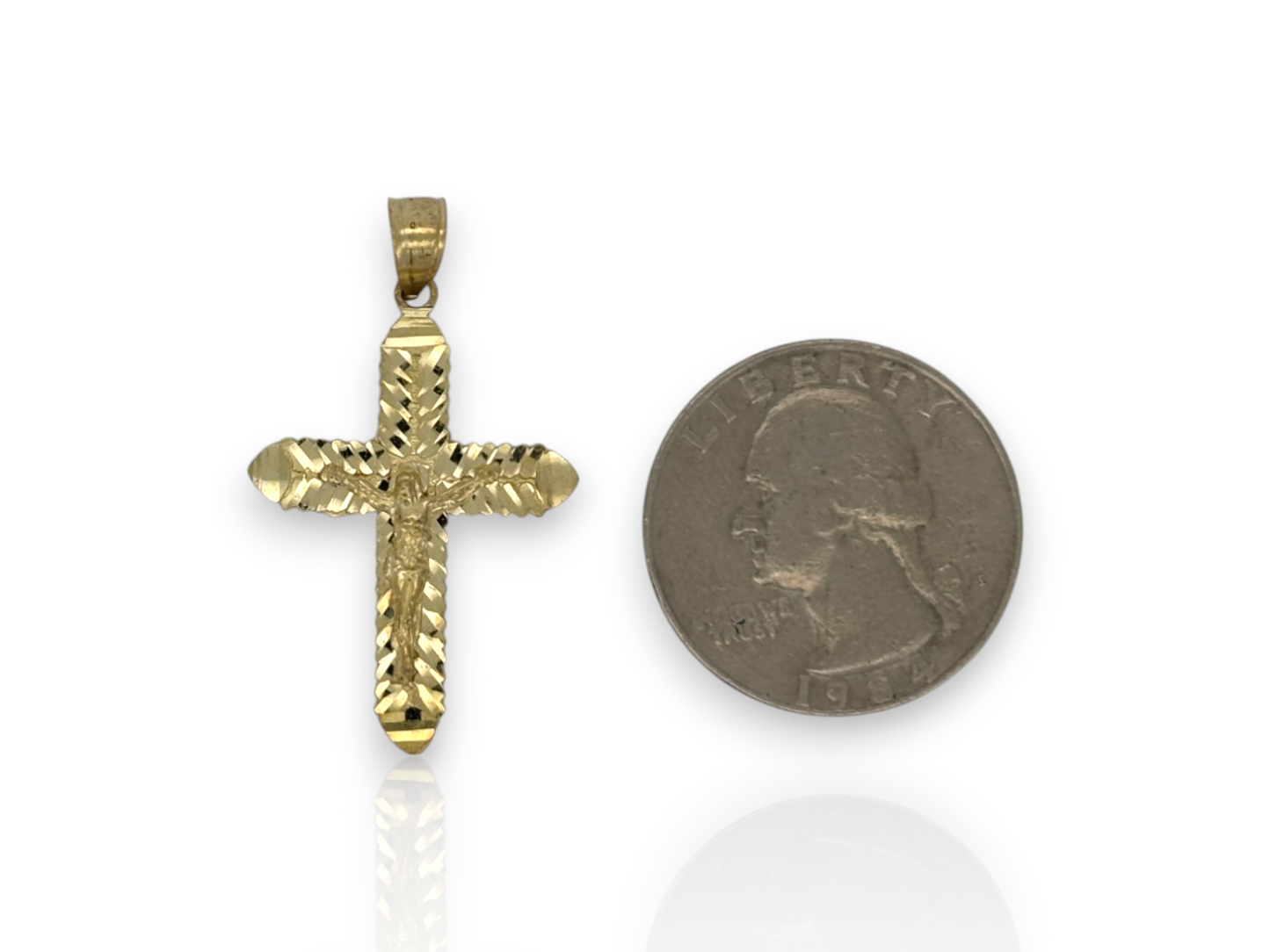 10k Yellow Gold Cross Pendant with Jesus Crucifix – Religious Christian Charm for Men or Women, Solid Gold Faith Jewelry