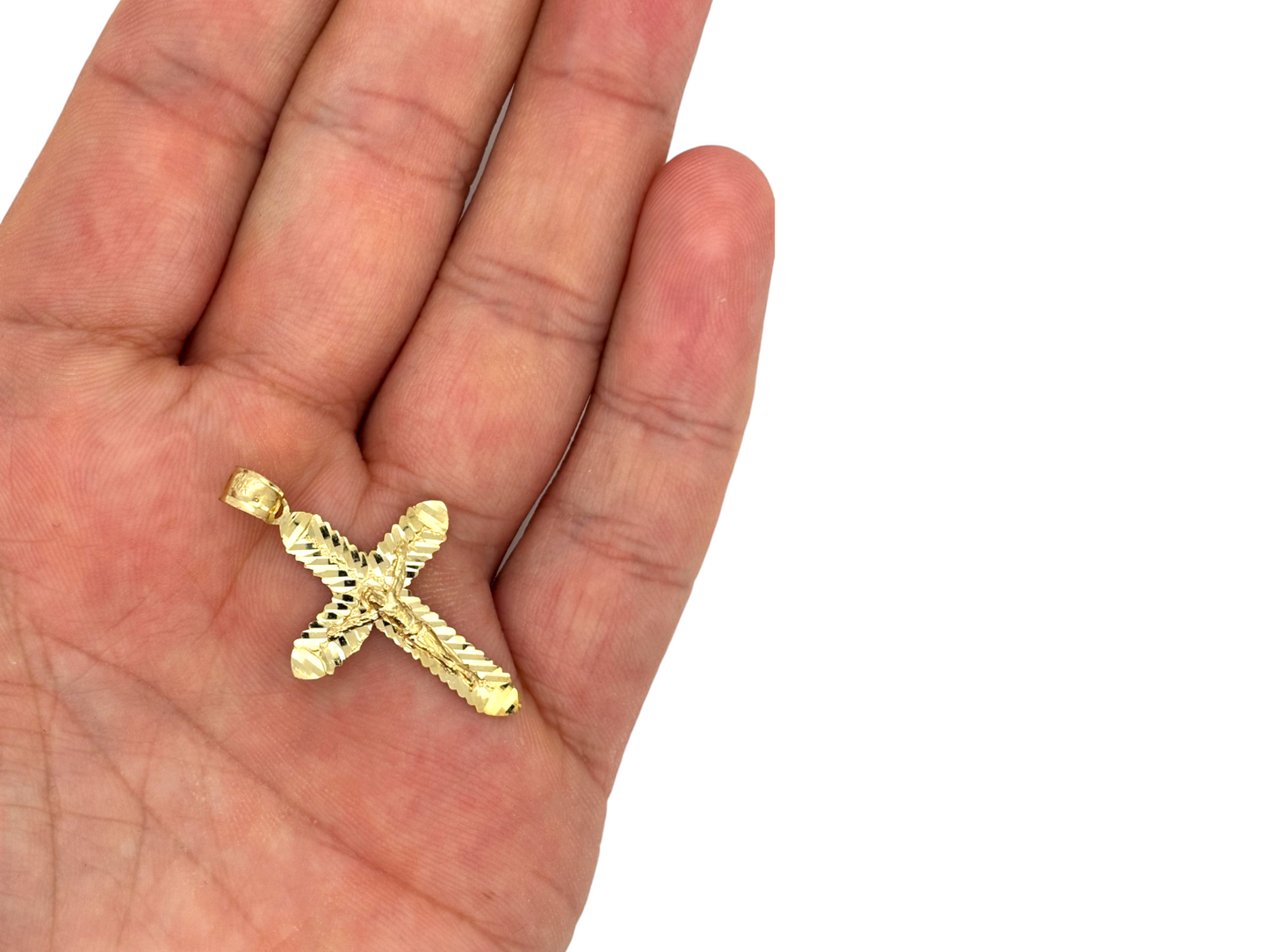 10k Yellow Gold Cross Pendant with Jesus Crucifix – Religious Christian Charm for Men or Women, Solid Gold Faith Jewelry