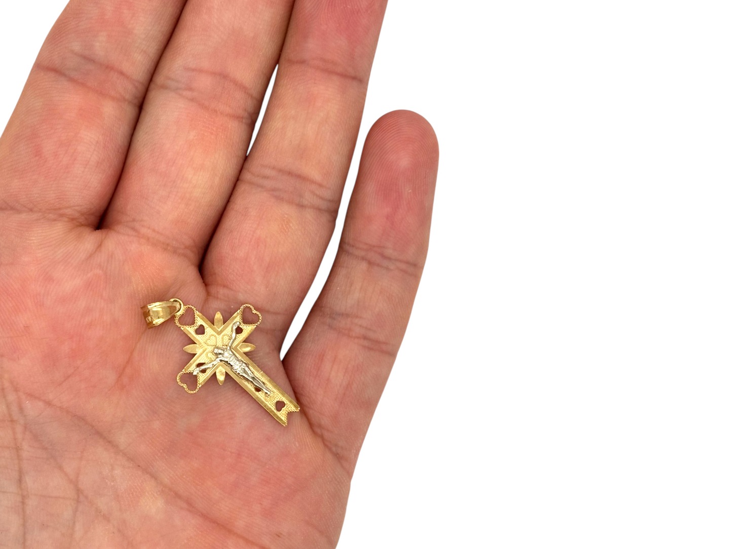 10k Yellow Gold Cross Pendant with Jesus Crucifix – Religious Christian Charm for Men or Women, Solid Gold Faith Jewelry