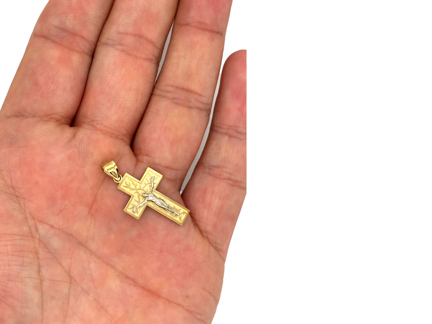 10k Yellow Gold Cross Pendant with Jesus Crucifix – Religious Christian Charm for Men or Women, Solid Gold Faith Jewelry