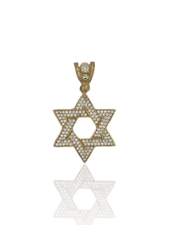 Colgante de estrella de David con circonita cúbica CZ - Oro amarillo de 14 k