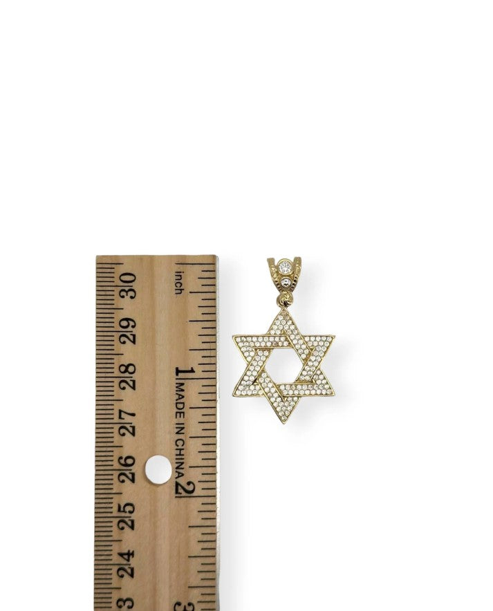 Colgante de estrella de David con circonita cúbica CZ - Oro amarillo de 14 k