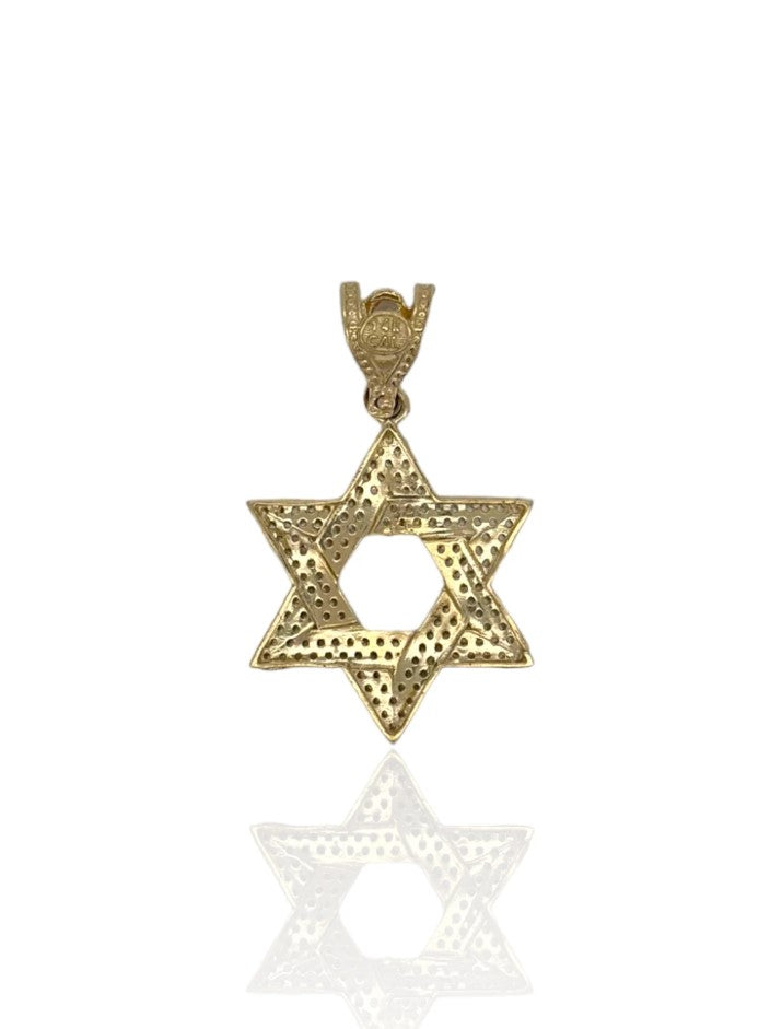 Colgante de estrella de David con circonita cúbica CZ - Oro amarillo de 14 k