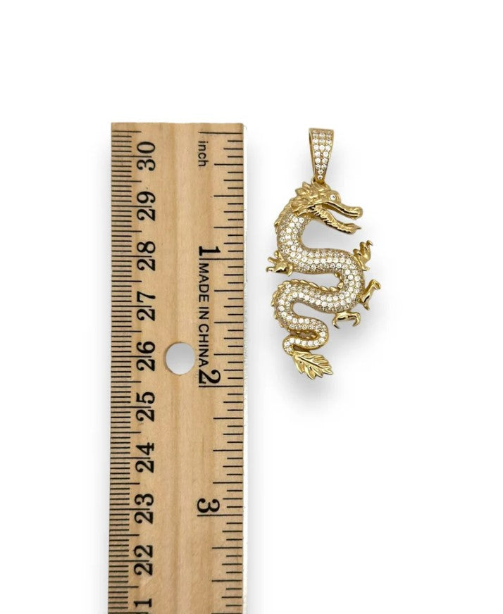 Colgante de dragón brillante con circonita cúbica CZ - Oro amarillo de 14 k