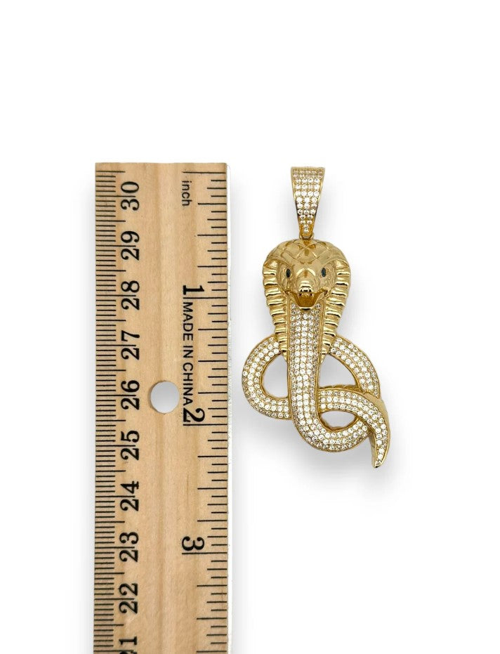 Colgante de serpiente cobra brillante con circonita cúbica - Oro amarillo de 14 k