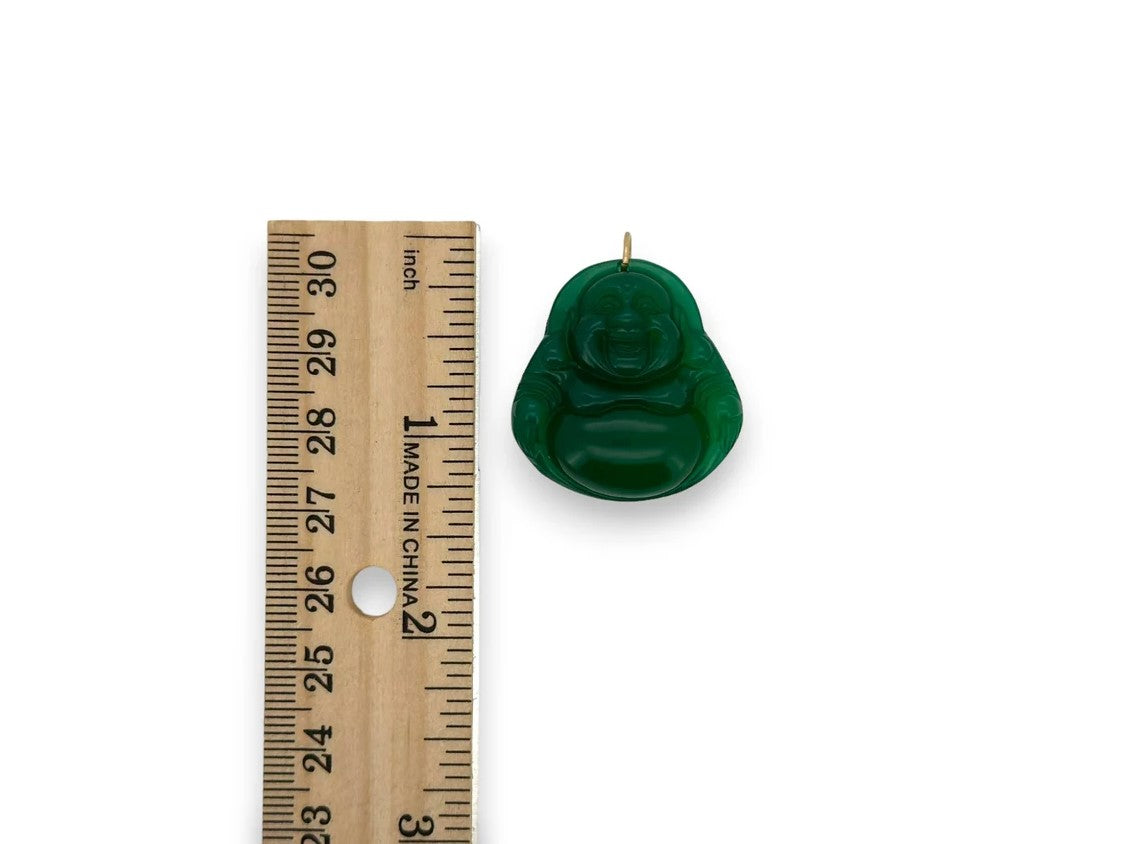 Colgante de jade auténtico Buda sonriente - Oro amarillo de 14 k