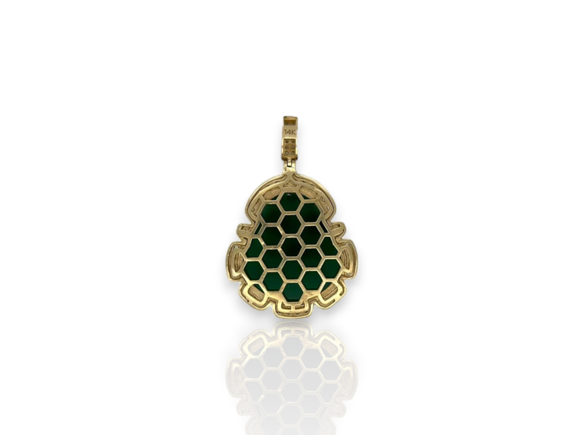 Colgante de jade genuino Buda sonriente con circonita cúbica - Oro amarillo de 14 k