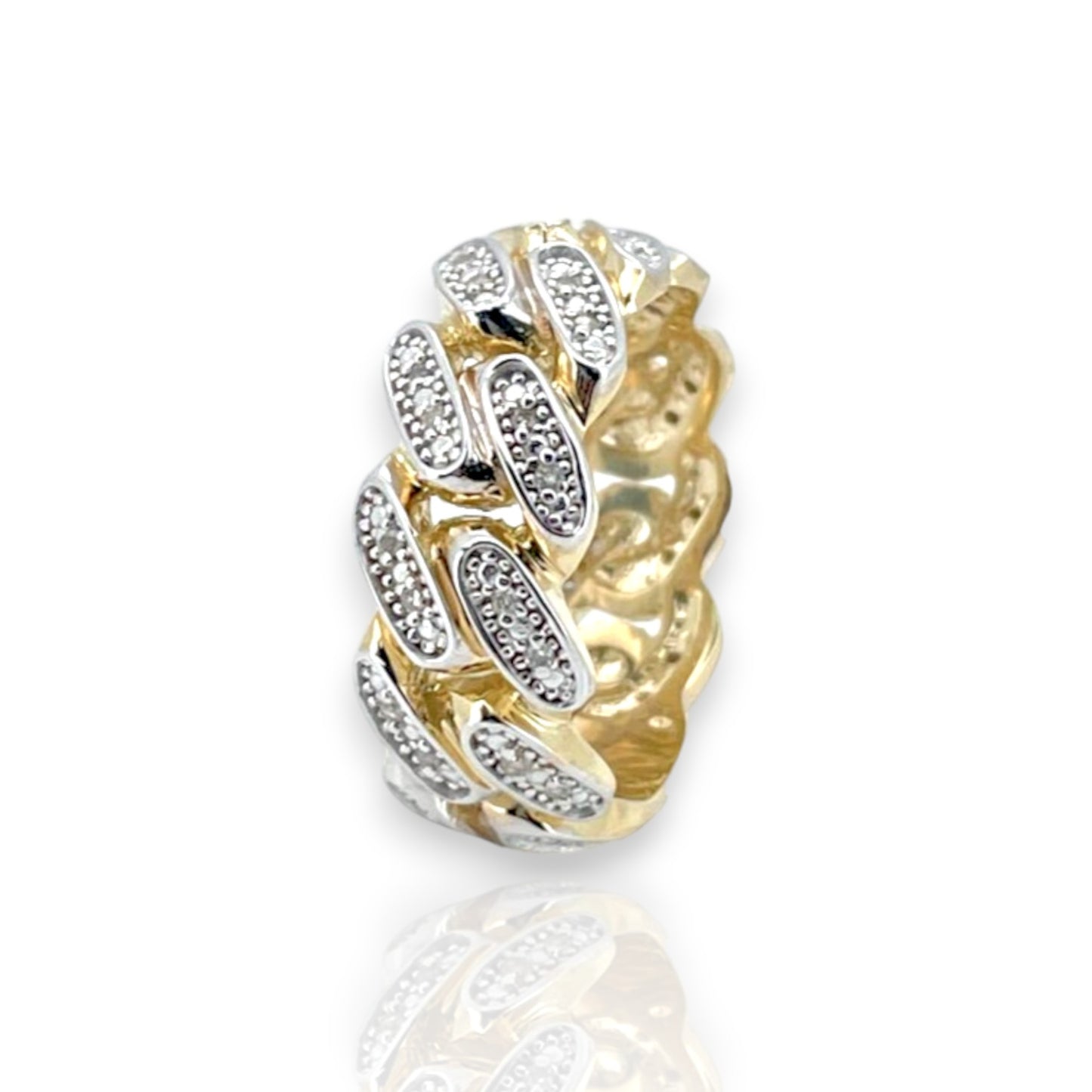 Miami Cuban Link Diamond Ring - 10k Yellow Gold