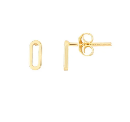 SOLID 14K Gold Mini Paperclip Studs Earrings, Push Back Studs Earrings for Women, Yellow Gold White Gold Rose Gold