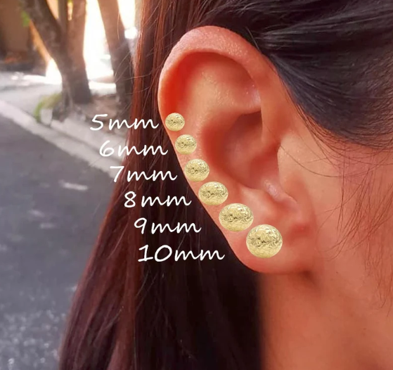 14K Solid Yellow Gold Earrings Crystal Cut Ball Studs Earrings With Push Back (Multi Sizes Available)