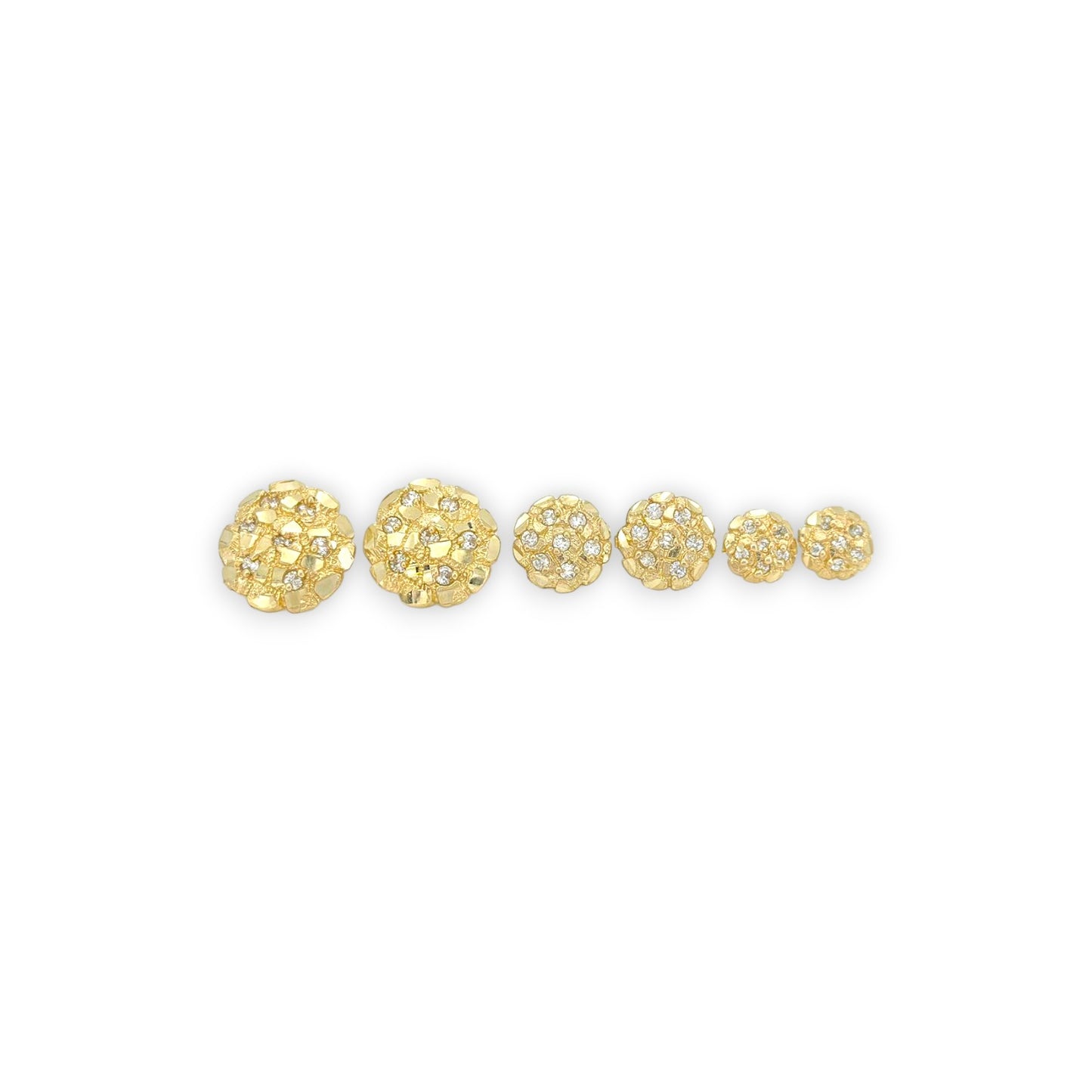 Round Nugget CZ Stud Earrings Solid - 10K Yellow Gold