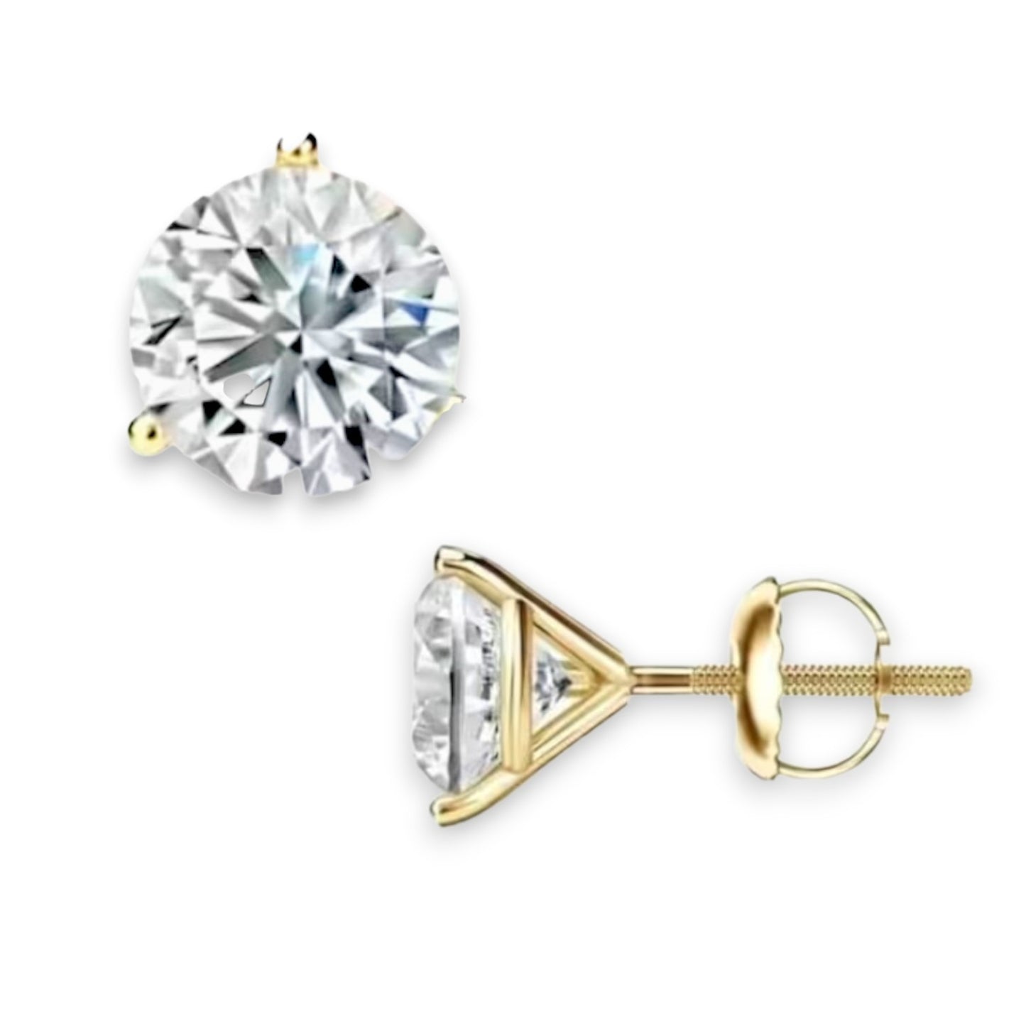 Solitaire 3 Prong Heavy Martini Setting Studs - GRA Certified Moissanite Diamond