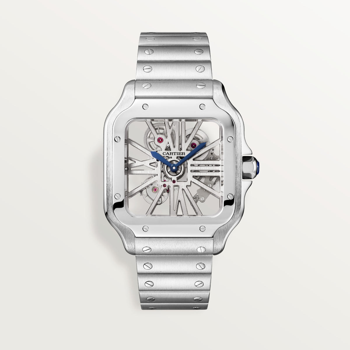 Cartier Santos de Cartier skeleton WHSA0015 - Large model Steel, Skeletonized bridges forming Roman numerals Dial, Steel bracelet