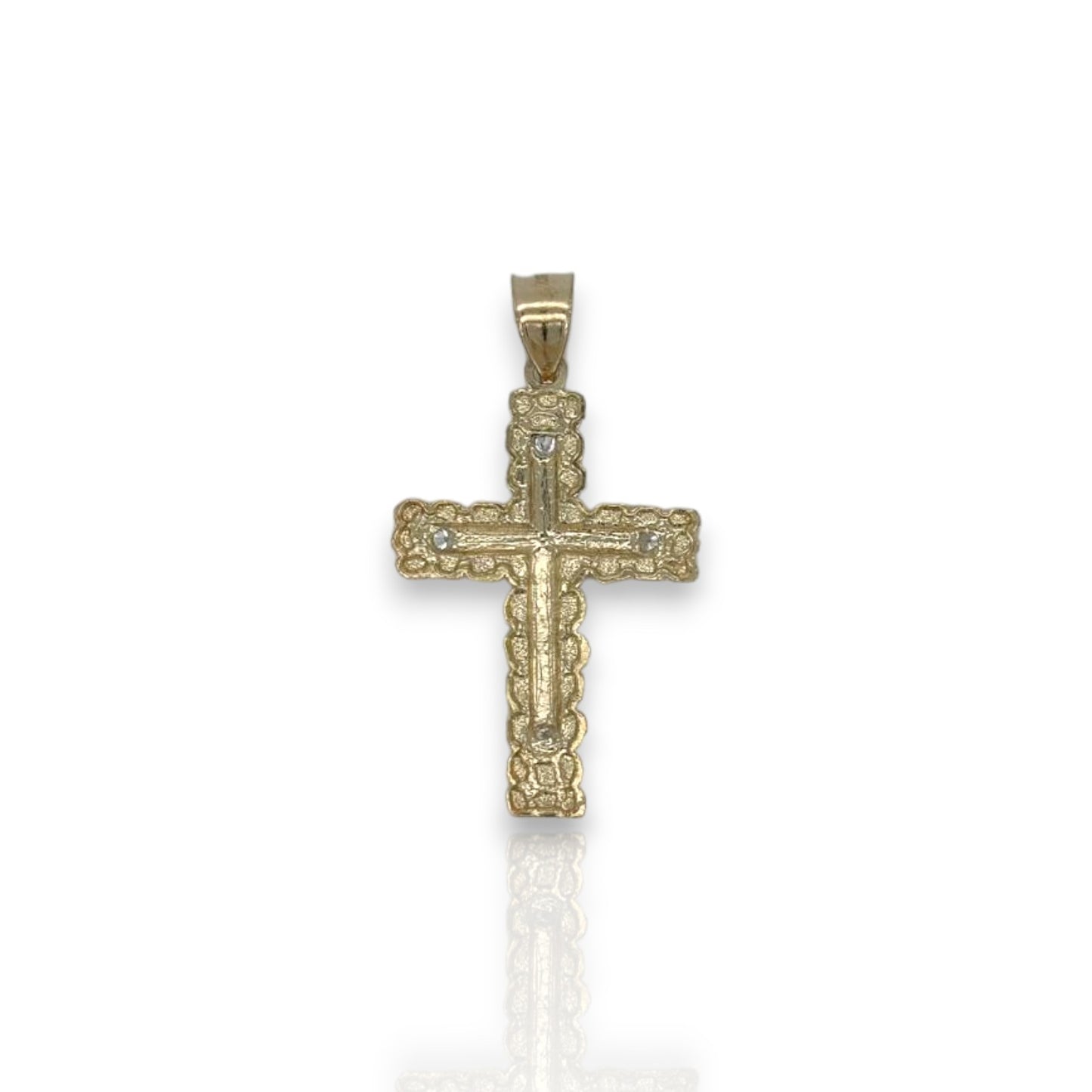Cross Crucifix Two Tone Cz Pendant - 10k Yellow Gold