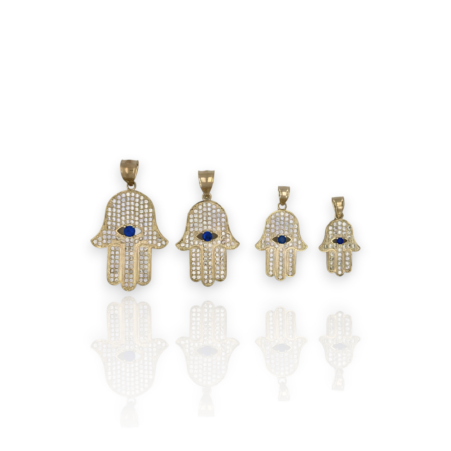 Colgante Hamsa Evil Eye con circonita cúbica azul - Oro amarillo de 10 k - Variación de tamaño