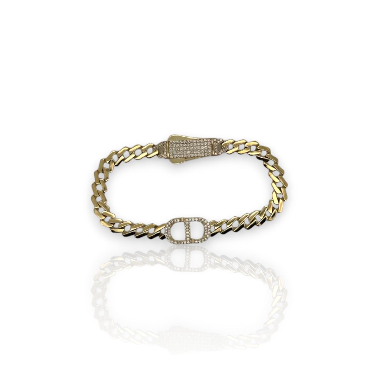 Pave "CD" Link Cz Bracelet - 10K Yellow Gold