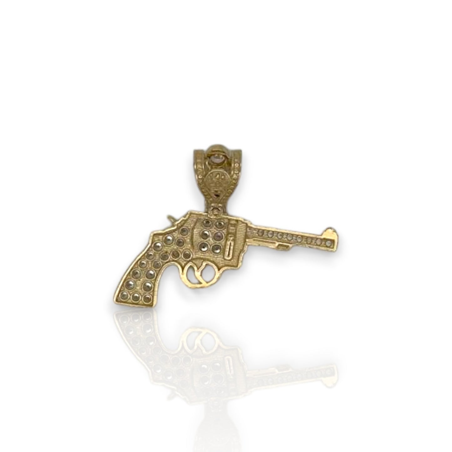 Gun "Pistol" Cz Pendant - 14K Yellow Gold