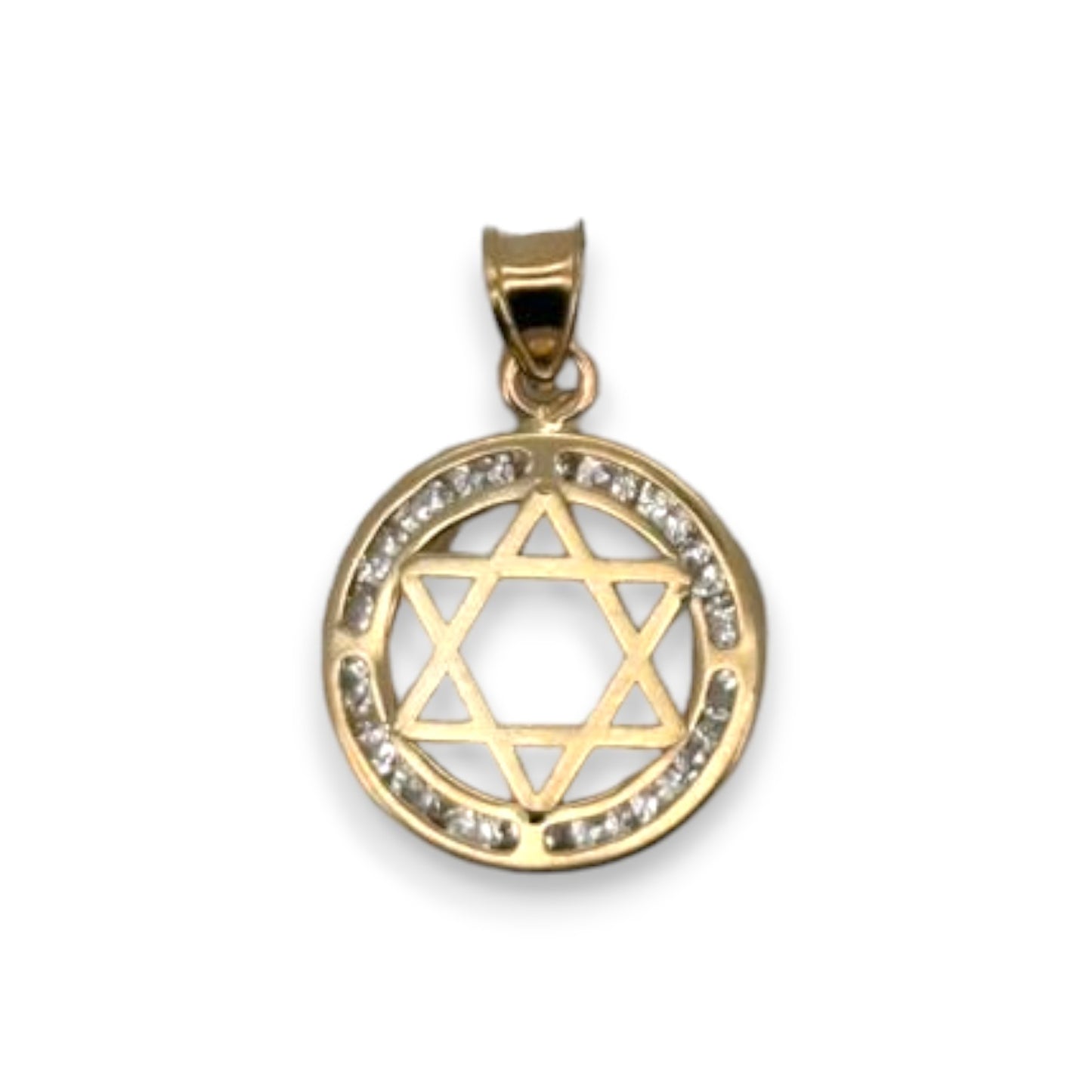 Circle David Star Pendant - 14K Yellow Gold